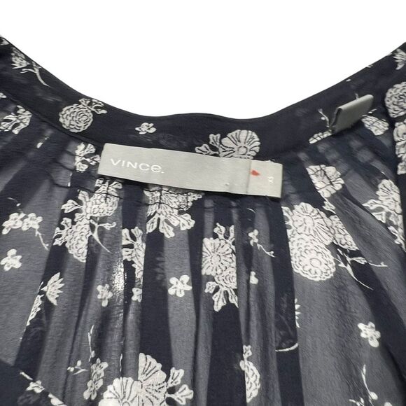 Vince Silk Blouse Size XSmall Semi-Sheer Floral Print - Picture 3 of 12